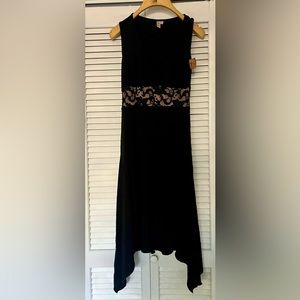 Simple black sleeveless dress, below the knee with lace waist design XS - NWT